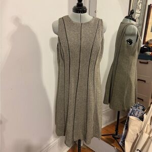Lauren Ralph Lauren Brown Wool Knit Striped Sleeveless Midi Dress